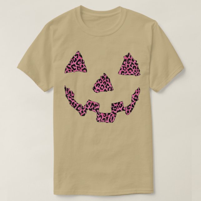 Leopard Halloween Pumpkin Gesicht Brustkrebs Aware T-Shirt (Design vorne)