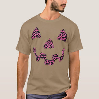 Leopard Halloween Pumpkin Gesicht Brustkrebs Aware T-Shirt