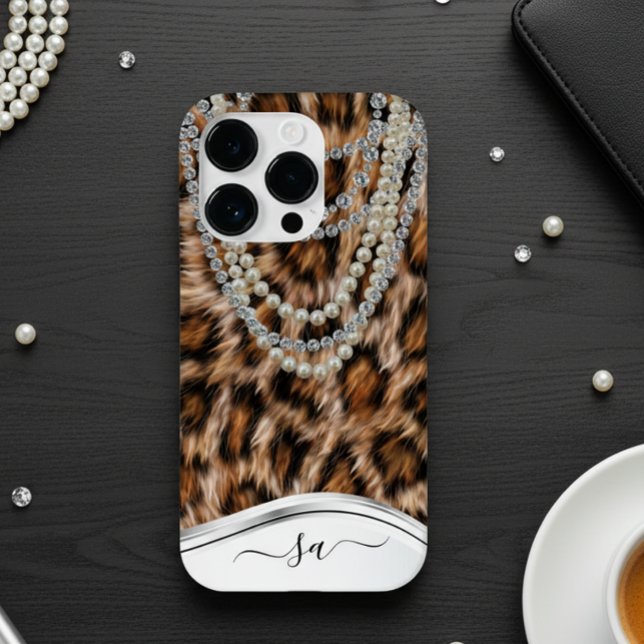 Leopard Handgeschriebener Name Pearl Diamond Neckl Case-Mate iPhone Hülle (Von Creator hochgeladen)