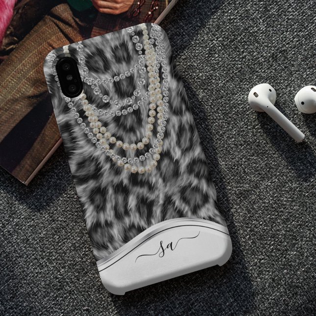 Leopard handgeschriebener Name Perlen Diamant Hals Case-Mate iPhone Hülle (Von Creator hochgeladen)
