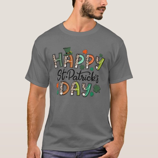 Leopard Happy St. Patrick's Day Leprechaun Hat Sha T-Shirt (Vorderseite)
