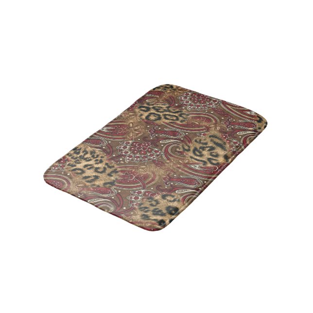 Leopard-Haut und Paisley-Druck Badematte (Schrägansicht)