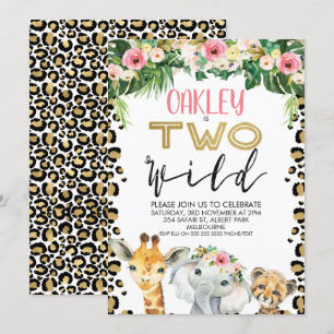 Leopard Hautfloral Zwei Wilde zum Geburtstag Einla Einladung