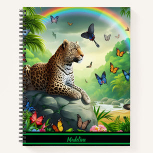 Leopard Haven: farbenfrohe tropische Umgebung Notizbuch