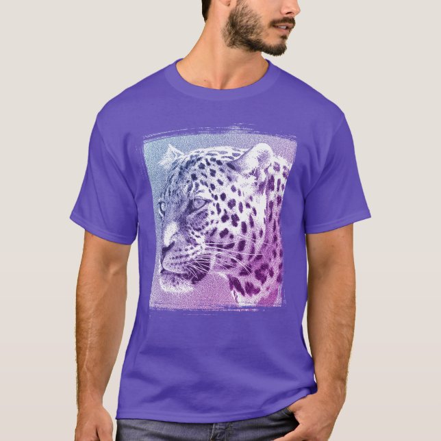 Leopard Head Modernes, elegantes Lila Template T-Shirt (Vorderseite)