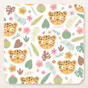 Leopard Head Tropische Pflanzen Muster Rechteckiger Pappuntersetzer