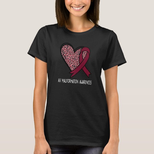 Leopard Heart AV Malformation Awareness Burgundy R T-Shirt (Vorderseite)