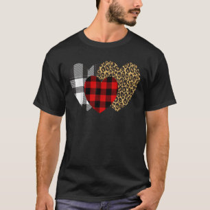 Leopard Heart Buffalo Red Black Kariert Heart Vale T-Shirt