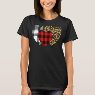 Leopard Heart Buffalo Red Black Kariert Heart Vale T-Shirt