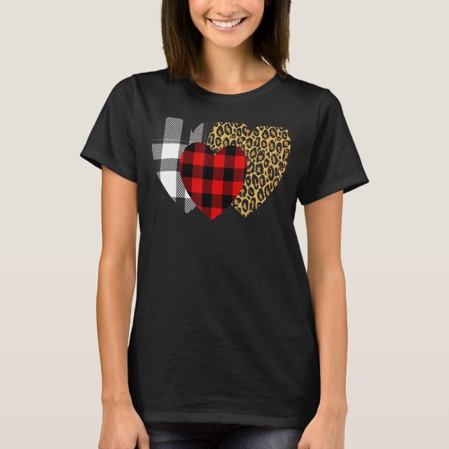 Leopard Heart Buffalo Red Black Kariert Heart Vale T-Shirt (Vorderseite)
