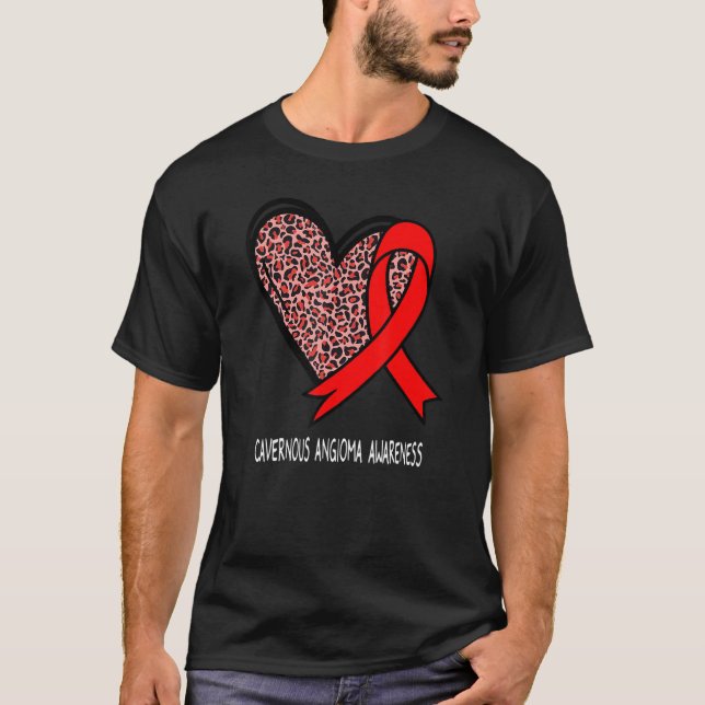 Leopard Heart Caverne Angioma Awareness Red Ribb T-Shirt (Vorderseite)