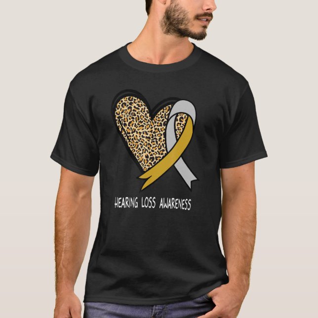 Leopard Heart Hörverlust Bewusstsein Silber & Gold T-Shirt (Vorderseite)
