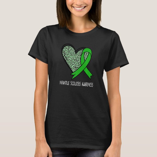 Leopard Heart Infantile Scoliosis Awareness Green  T-Shirt (Vorderseite)