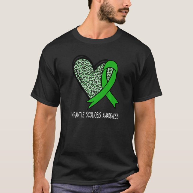 Leopard Heart Infantile Scoliosis Awareness Green  T-Shirt (Vorderseite)