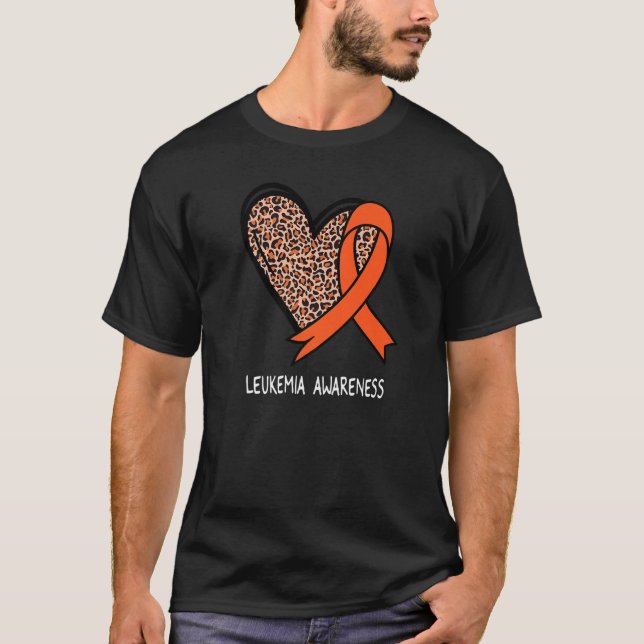 Leopard Heart Leukemia Awareness Orange Ribbon T-Shirt (Vorderseite)