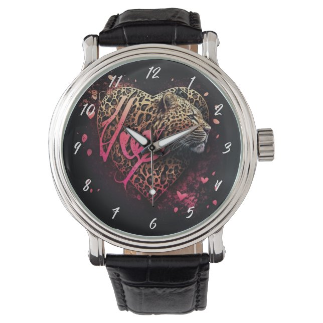 Leopard Heart Love Graffiti-Kunst                  Armbanduhr (Vorderseite)