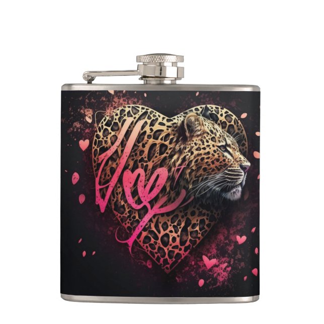 Leopard Heart Love Graffiti-Kunst                  Flachmann (Vorderseite)