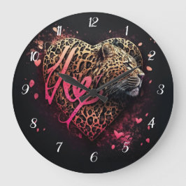 Leopard Heart Love Graffiti-Kunst Große Wanduhr