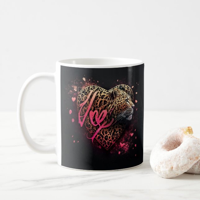 Leopard Heart Love Graffiti-Kunst                  Kaffeetasse (Mit Donut)