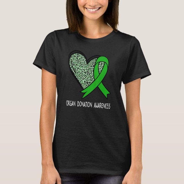 Leopard Heart Organ Donation Awareness Green Ribbo T-Shirt (Vorderseite)