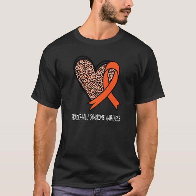 Leopard Heart Prader Willi Syndrome Awareness Oran T-Shirt (Vorderseite)