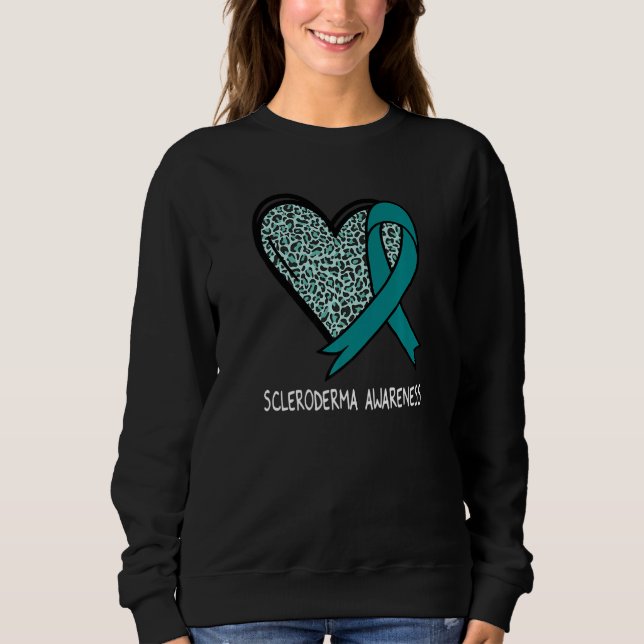 Leopard Heart Scleroderma Awareness Teal Ribbon Sweatshirt (Vorderseite)