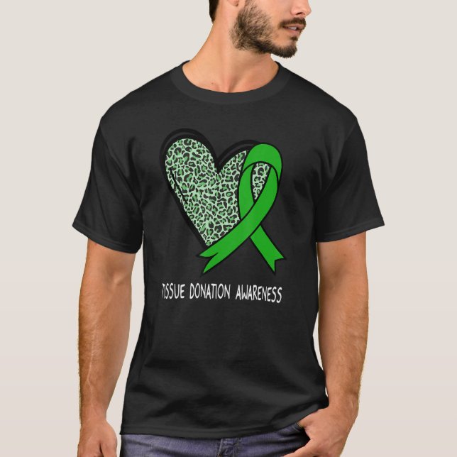 Leopard Heart Tissue Donation Awareness Green Ribb T-Shirt (Vorderseite)