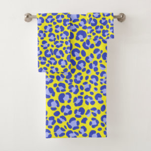 Leopard hellgelb blau badhandtuch set