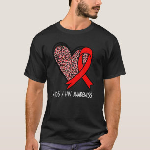 Leopard Herz AIDS Aids Awareness Red Ribbon T-Shirt