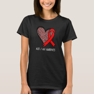 Leopard Herz AIDS Aids Awareness Red Ribbon T-Shirt