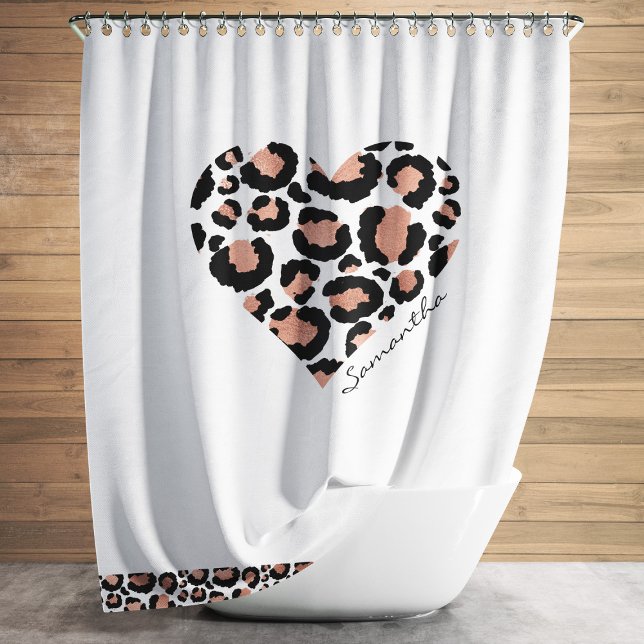 Leopard Herz Cheetah Muster Name Herz Duschvorhang (Leopard Heart Cheetah Pattern Name Heart Shower Curtain)