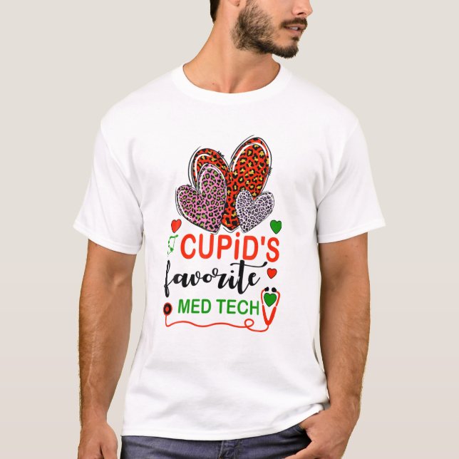 Leopard Herz Cupid's Lieblings Med Tech Valentines T-Shirt (Vorderseite)