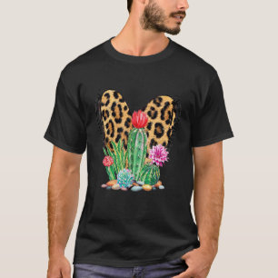 Leopard Herz hinter Kaktusdruck Herren Damen Gart T-Shirt
