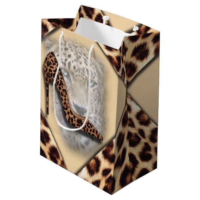 Leopard High Heel & Face Design Mittlere Geschenktüte (Rückseite Schrägansicht)
