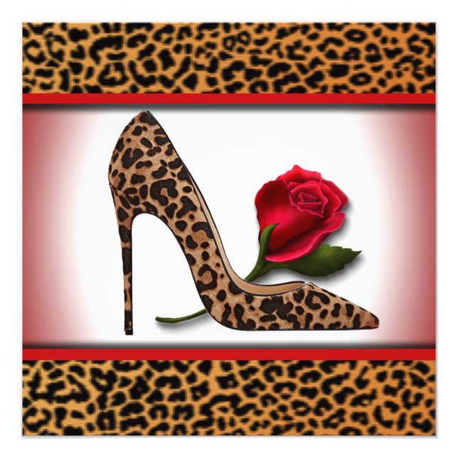 Leopard High Heel & Rote Rose Fotodruck (Vorne)