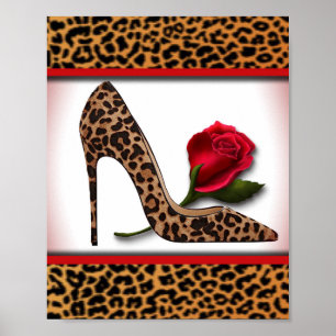Leopard High Heel & Rote Rose Poster