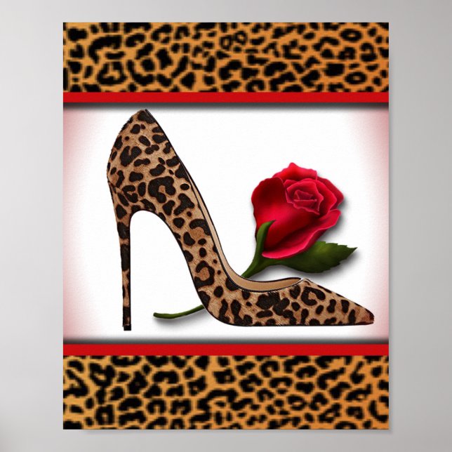 Leopard High Heel & Rote Rose Poster (Vorne)