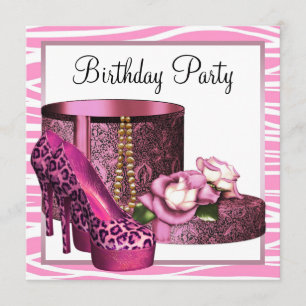 Leopard High Heel Schuhe Pink Zebra Geburtstagsfei Einladung