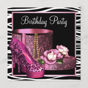Leopard High Heel Shoes Pink Zebra Geburtstagspart Einladung