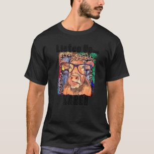 Leopard Highland Kuh Brille Hör zu Färse Fern T-Shirt