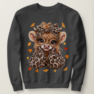 Leopard Highland Kuh Fall Coquette Preppy Herbst  Sweatshirt