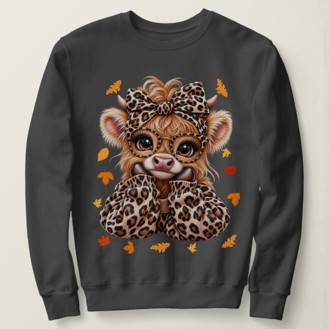 Leopard Highland Kuh Fall Coquette Preppy Herbst  Sweatshirt (Design vorne)