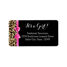 Leopard Hot Pink Bow The a Girl Safari Babydusche Adressaufkleber