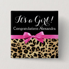 Leopard Hot Pink Bow The a Girl Safari Babydusche Button