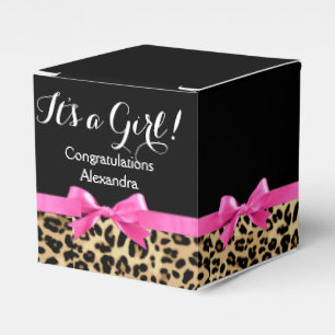 Leopard Hot Pink Bow The a Girl Safari Babydusche Geschenkschachtel