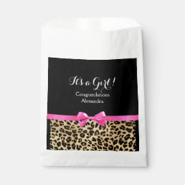 Leopard Hot Pink Bow The a Girl Safari Babydusche Geschenktütchen