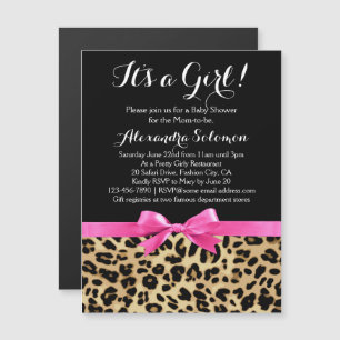 Leopard Hot Pink Bow The a Girl Safari Babydusche Magneteinladung