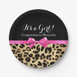 Leopard Hot Pink Bow The a Girl Safari Babydusche Pappteller