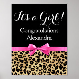 Leopard Hot Pink Bow The a Girl Safari Babydusche Poster