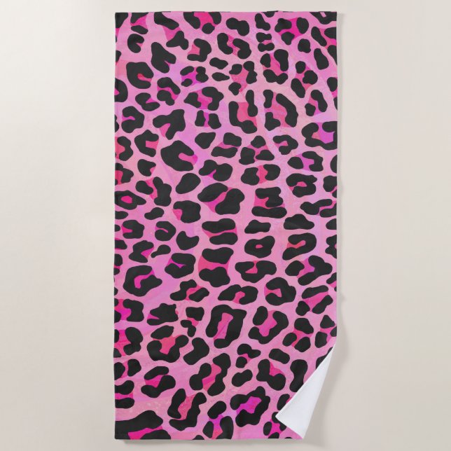 Leopard Hot Pink Painted Textur Strandtuch (Vorderseite)